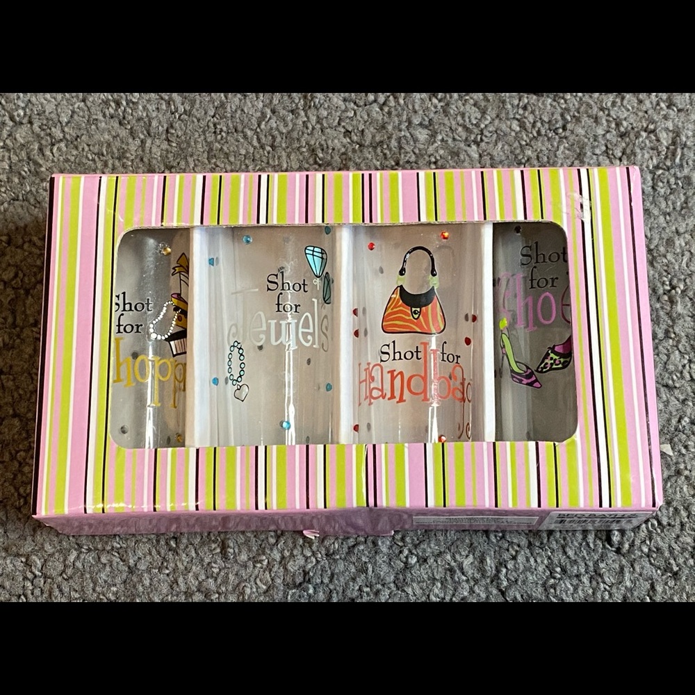 Shot Glass Set For Shopping Jewels Handbags Shoes
